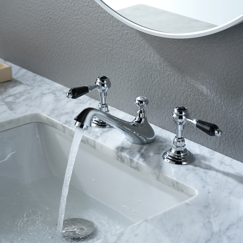Cross-border all-copper basin hot and cold faucet double-handle one-word ceramic handle bathroom split type three-hole sitting faucet