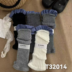 SJ秋冬新品男女宝宝儿童中筒袜韩系蓝格子花边儿童袜套均码T32014