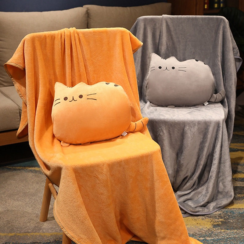 비스킷 고양이 쿠션, 베개, 담요, 3-in-1 따뜻한 손 커버, 플러시 시트 쿠션, 수면 베개, 사무실 담요
