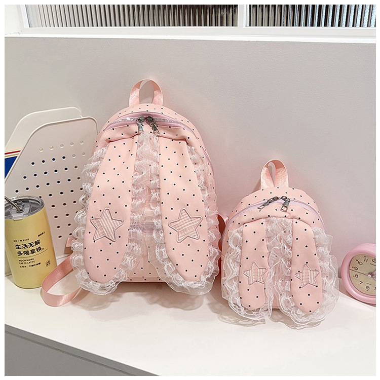Indigo Smoke Mesh Bunny Ear Student Backpack Japanese Style Cute Girls School Bag High-Value Casual Versatile Travel Shoulder Backpack