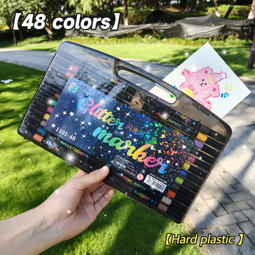 Explosiones transfronterizas de cabeza suave flash resaltador conjunto de pintura de acuarela para niños estudiantes con marcador de polvo flash