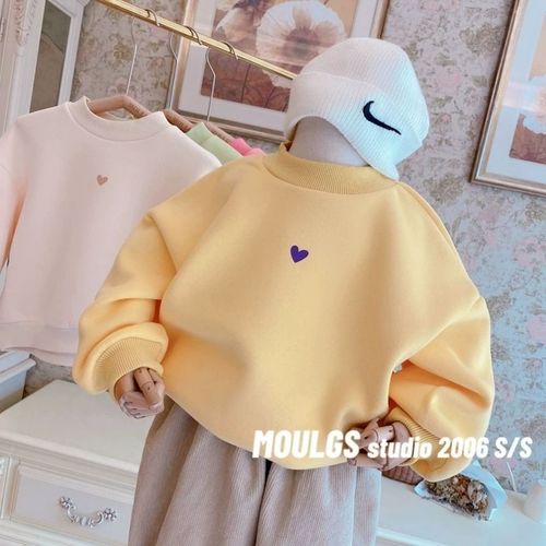 Children's sweatshirt autumn and winter plus velvet for baby girls Korean style tops for children and infants thickened sweatshirt trendy one-piece dropshipping