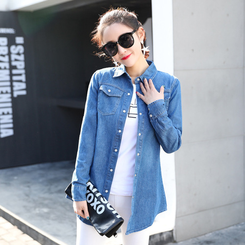 Cross-border factory wholesale denim shirt for women, new long-sleeved denim shirt, versatile denim top, designer-inspired jacket.