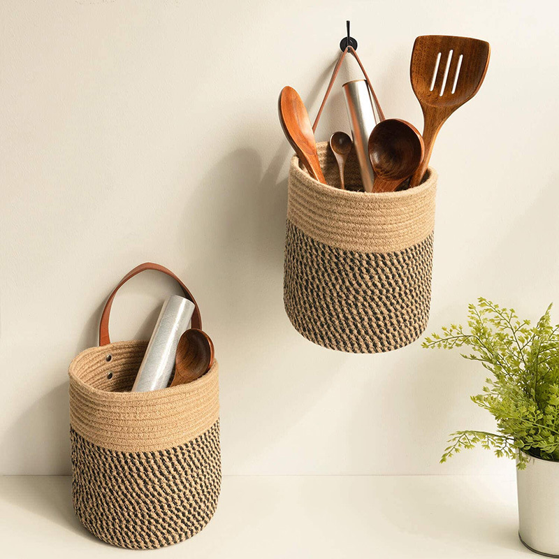 Cotton Wire Rope Woven Basket Cotton Wire Woven Wall-mounted Basket Storage Basket Wall-mounted Sundries Small Portable Cosmetics Creative Basket