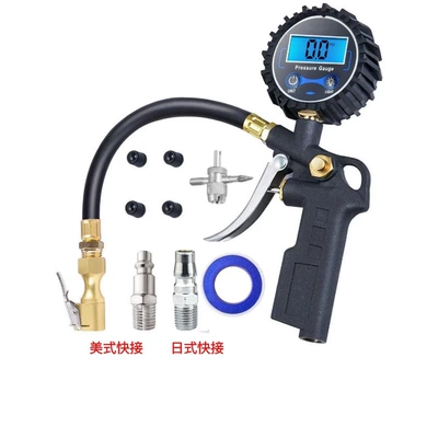 inflator, LED liquid crystal night Air pressure gauge/tire pressure gauge - american-style-quick-connect-japanese-style-quick-connect-digital-display-tire-pressure-gun-with-hoist-clamp-with-accessories