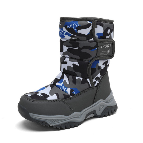 Children's Snow Boots Winter Fleece Lined Warm Medium/Large Kids Cotton Shoes High-Top Camouflage Boots