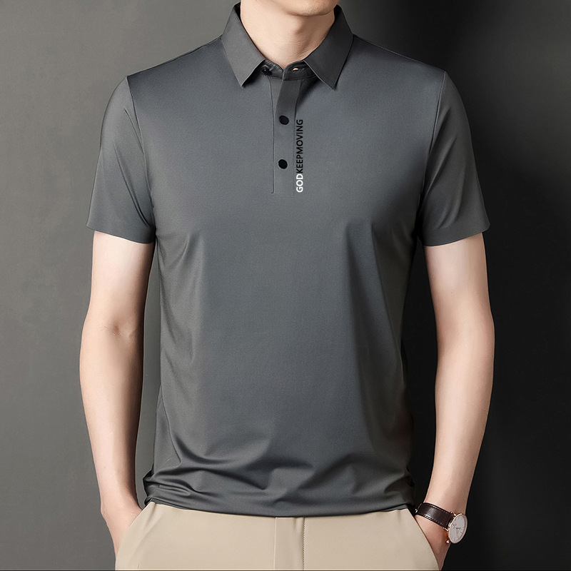 Light Luxury Brand Men's Clothing Middle-Aged Dad Short-Sleeved Polo Shirt Classy Casual Summer Ice Silk No-Iron Dad T-Shirt for Men