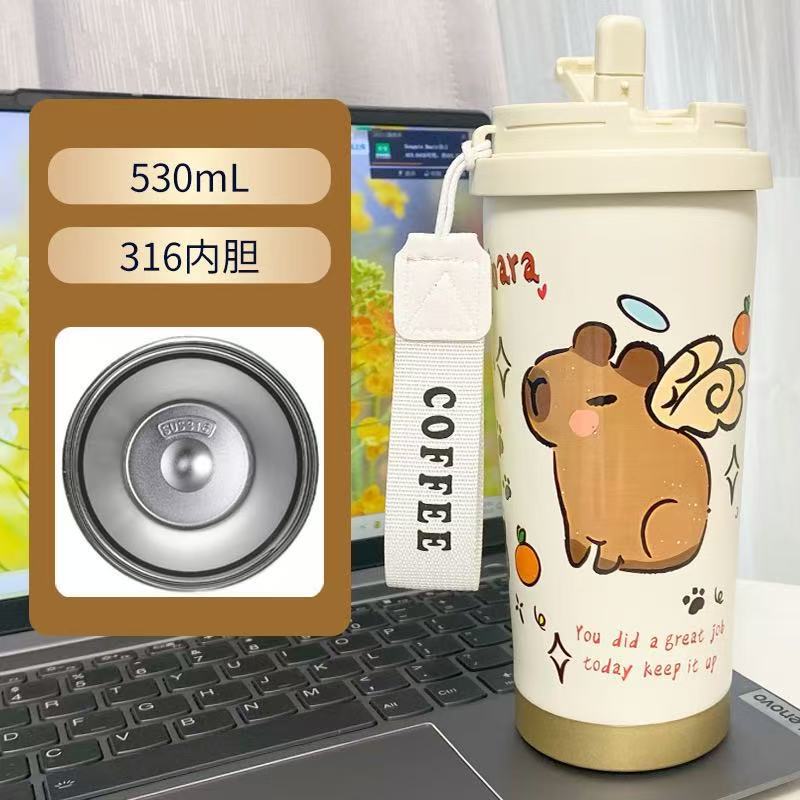 漫画ステンレス鋼カップ高価値断熱カップ 316 大容量コーヒーカップポータブル Capibara 学生カップ|undefined
