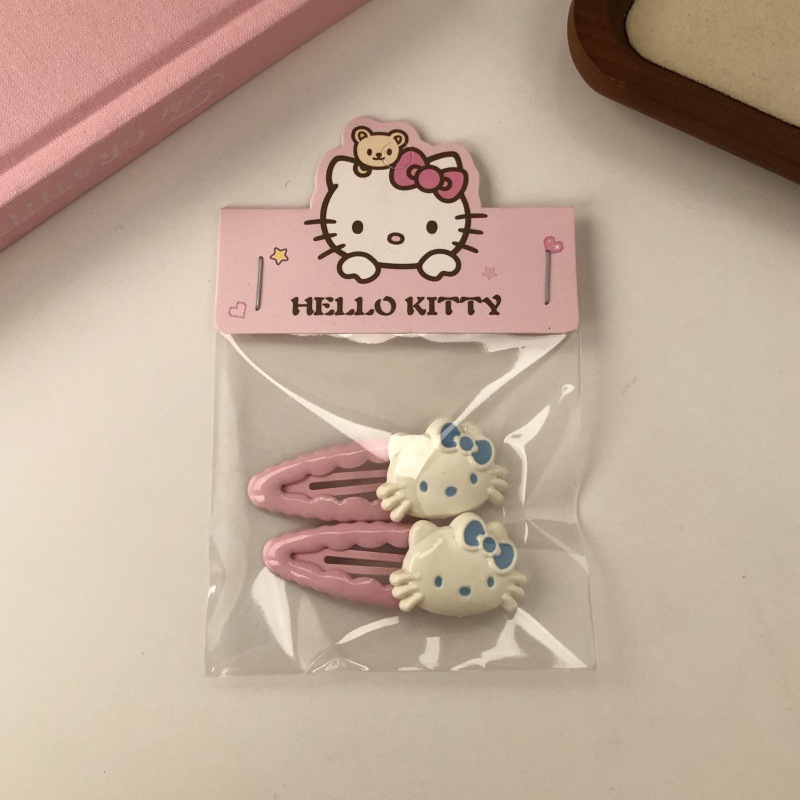 Cute rosa gatito conjunto de adornos de cabello dulce niña dibujos animados cuerda de cabello clip de boca de pato clip de cabello frisa clip