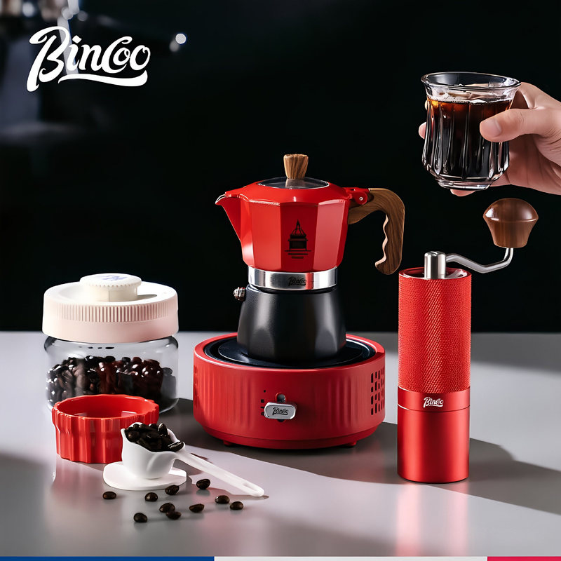 Bincoo Double Valve Moka Pot Electric Ceramic Stove Set Coffee Pot Boiling Italian Espresso Coffee Machine for Home Outdoor Small