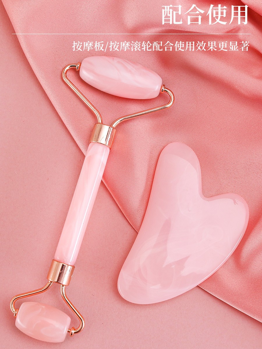Rodillo de cristal rosa masajeador facial de dos colores palo de belleza de jade cara de empuje de doble cabeza, acupuntura de ojos, afeitado en forma de corazón image 3