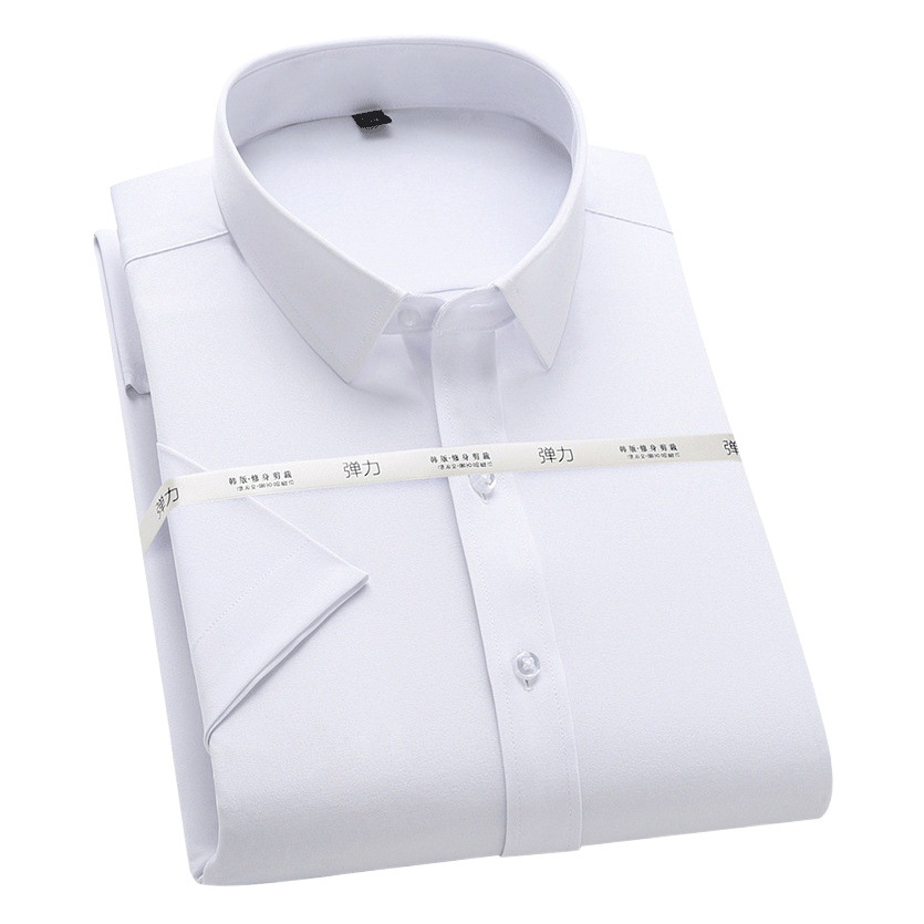 Camisa de manga corta para hombre, color liso, estilo business, elástica, corte ajustado, antiarrugas, ropa de trabajo profesional, camisa blanca, ligera para hombre.