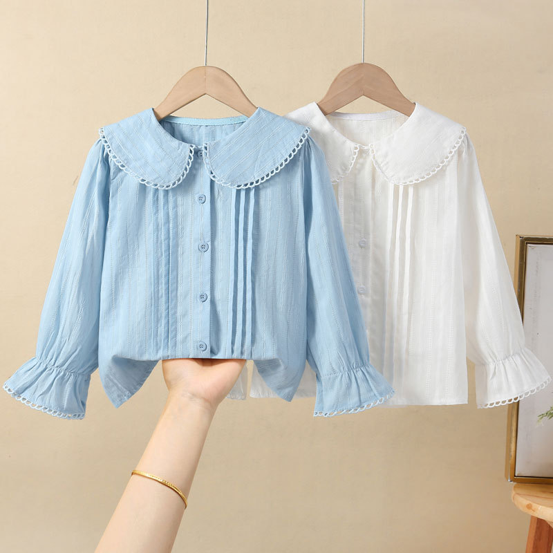 Girls' Shirts Spring and Autum 2025 New Medium and Large Kidsren's Style Shirts Kidsren's Doll Collar Princess Shirt Tops Overseas