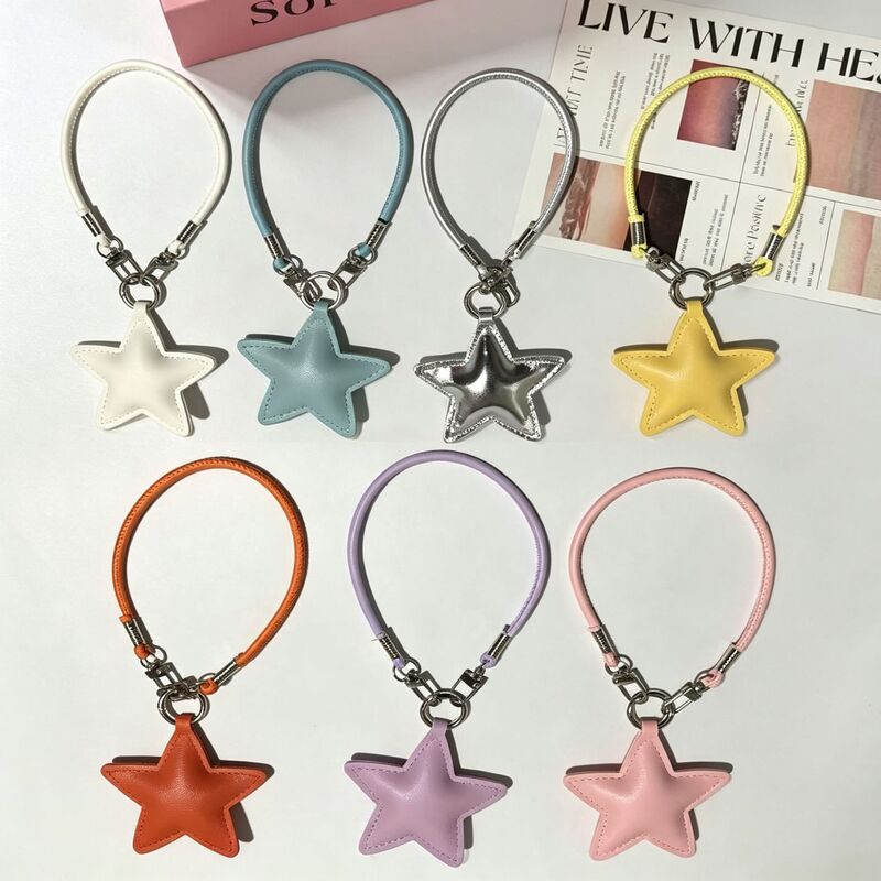 Korean-style ins leather star phone strap wrist lanyard bag keychain accessory airpods accessory anti-loss