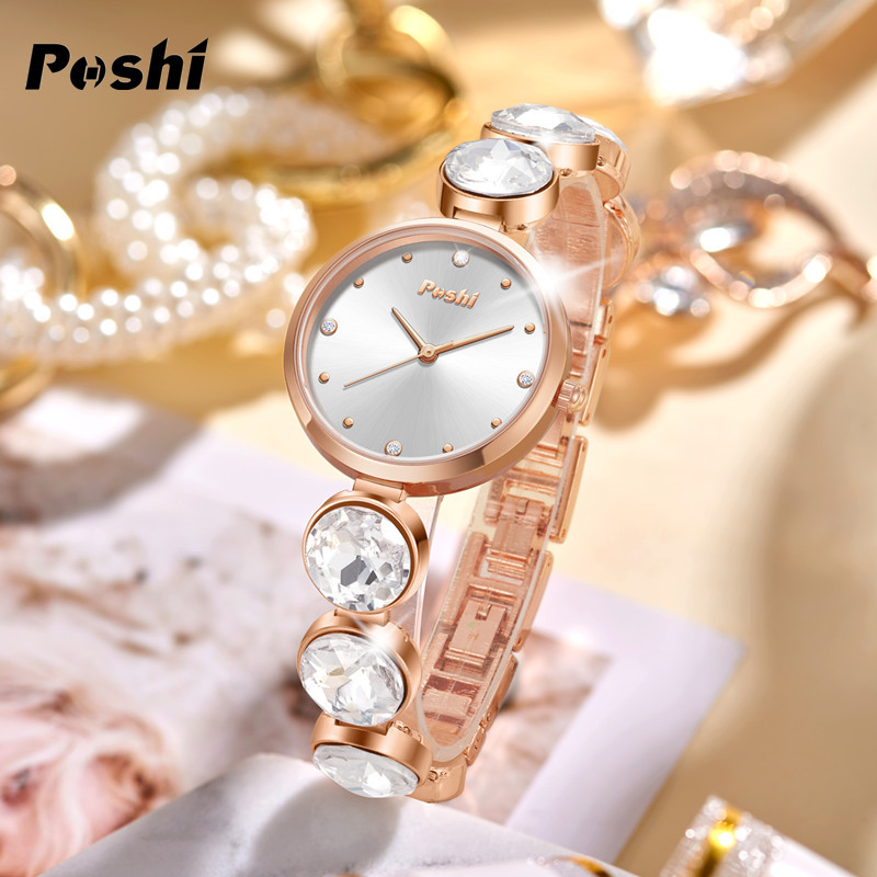 Poshi nueva moda pulsera todo partido de las mujeres reloj de cuarzo neto rojo rosa oro reloj de moda pulsera impermeable para mujeres