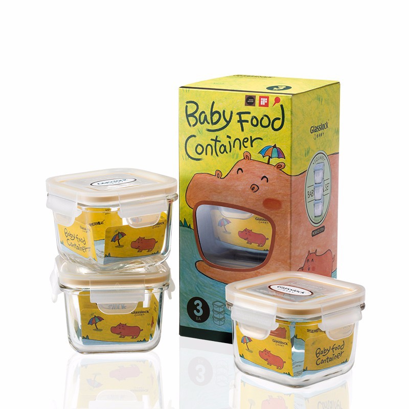 Glasslock baby Glass Complementary food Storage Sealed box Steaming and boiling Freezing Crisper baby Portable Bowl