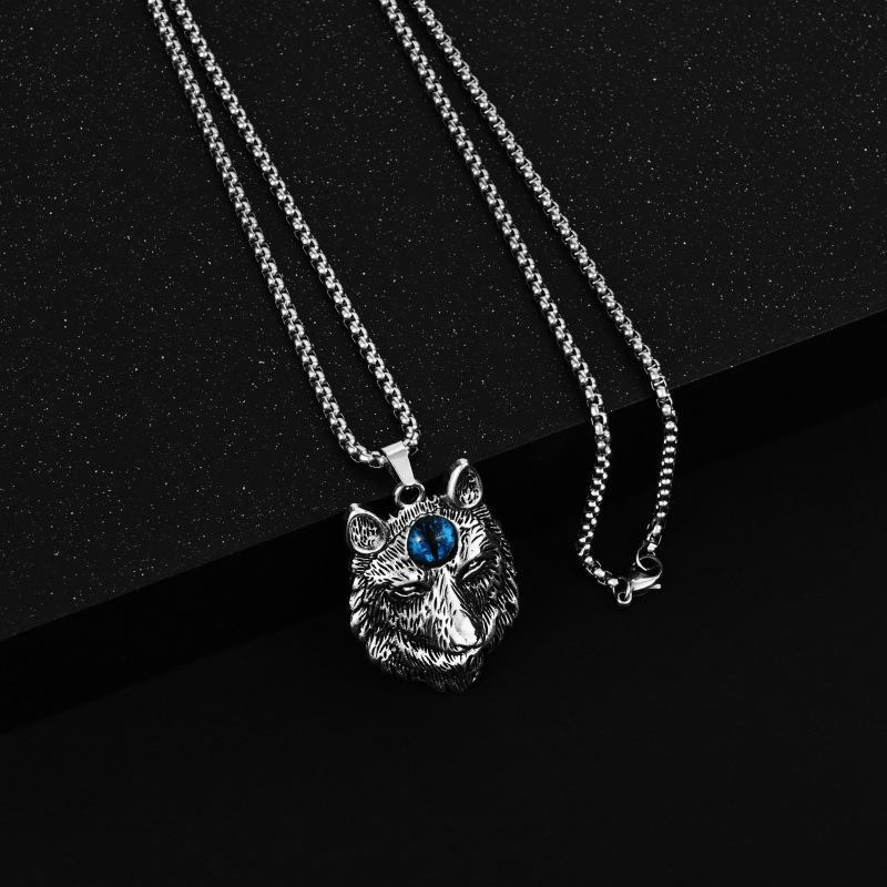 Punk Wolf Head Men's Devil's Eye Personalized Trendy Heap Pendant Necklace_voghion.com
