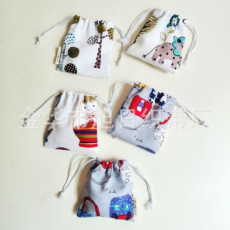 日本和风小清新帆布抽绳束口收纳袋 卡通杂物随手包 纯手工束口袋
