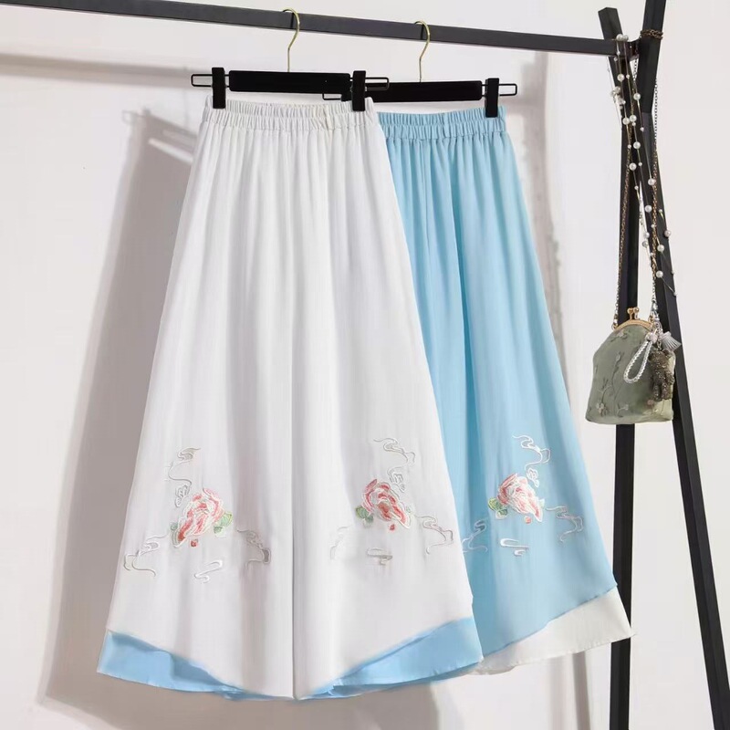 Chinese Style Chiffon Wide-Leg Pants for Women, Tang Suit Matching Long Pants, Chinese Retro Ethnic Style, Zen Yoga Skirt Pants, Tea Attire Chinese Style Chiffon Wide-Leg Pants for Women, Tang Suit Matching Long Pants, Chinese Retro Ethnic Style, Zen Yoga Skirt Pants, Tea Attire
