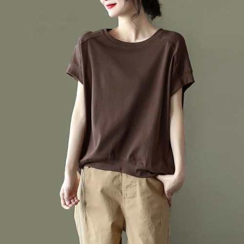 Summer New Stylish and Versatile Youthful Korean Version Loose Round Neck Top Covering Fat and Slimming Women's Clothing Trend