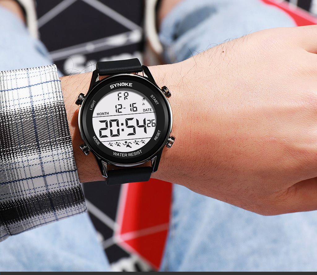 SYNOKE Men's Sports Silicone Electronic Watch Waterproof Luminous Large Screen Outdoor Mountaineering Watch Running Student Fashion_voghion.com