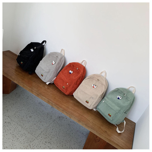 Corduroy backpack for women trendy and versatile Korean version cute fresh campus backpack ins style school bag