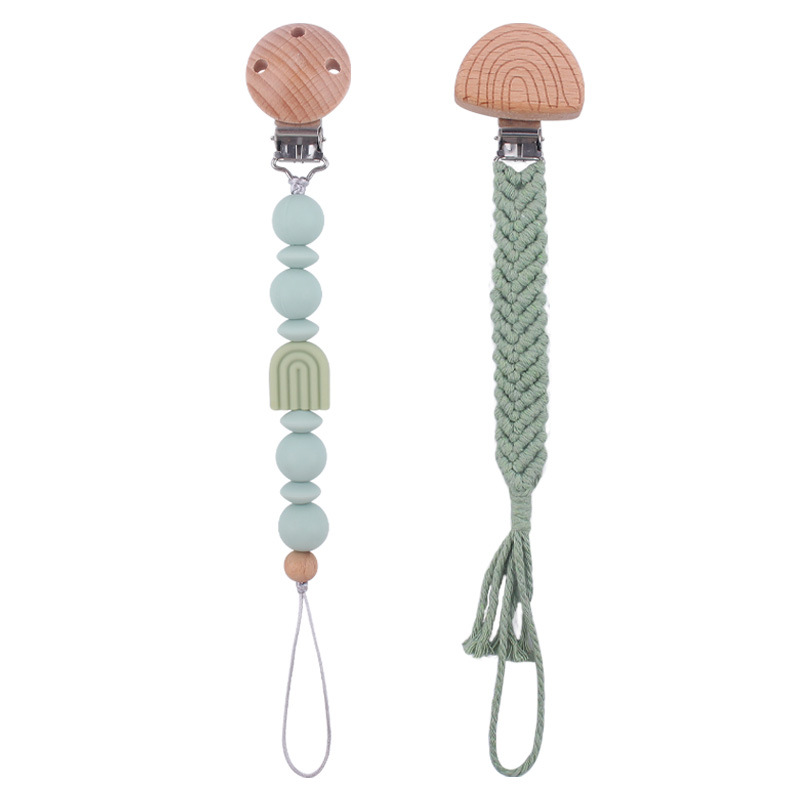 Nuevo bebé suministros de dibujos animados Arco Iris chupete cadena calmante bebé Arco Iris clip hecho a mano tejido anti-gota