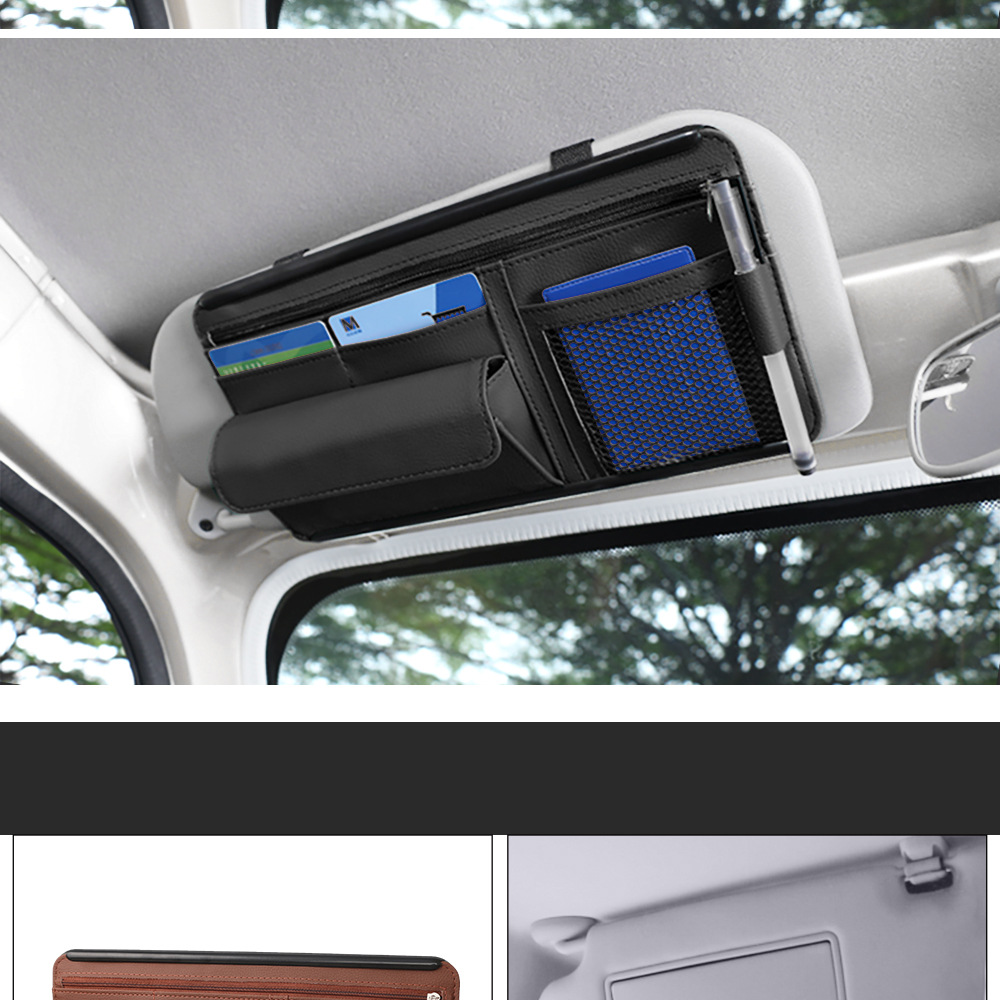 Car Sunshade Glasses Case, Document Receipt Holder, Car Rubber Frame Zipper, Multi-functional Card Bag Cosmetics Bag