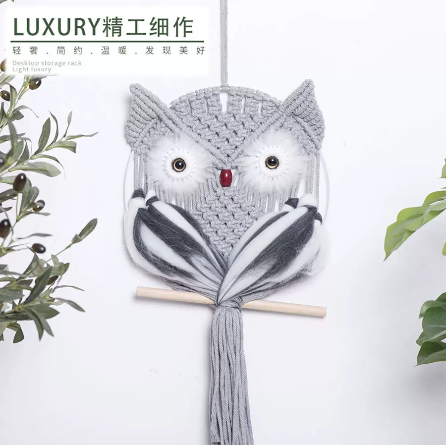 手工编织棉绳猫头鹰创意挂饰波西米亚风挂毯民宿墙上装饰玄关挂饰
