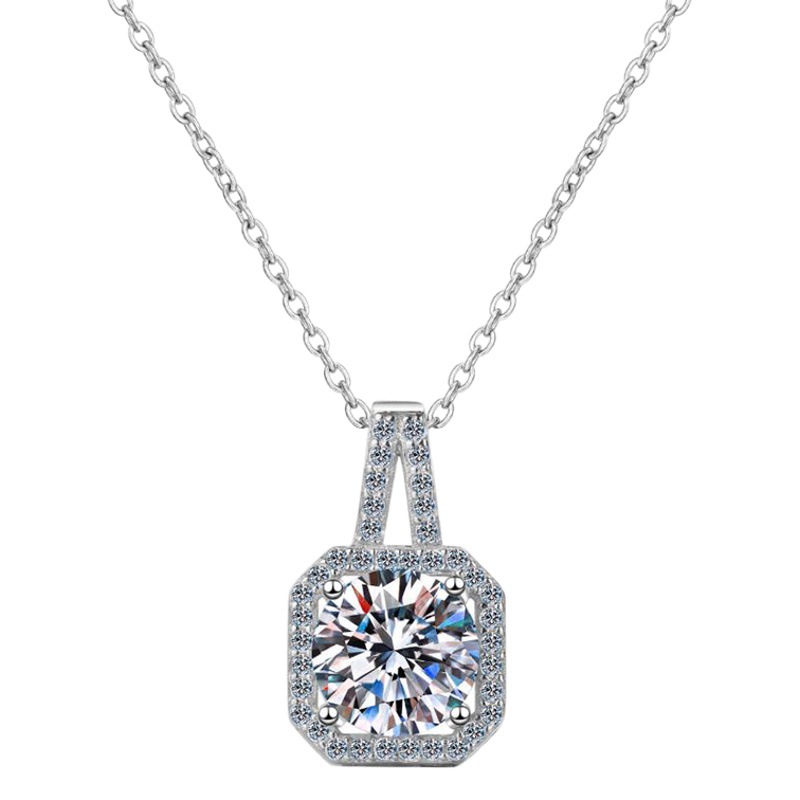 S925 plata moissanite collar diamante princesa bolsa cuadrada colgante micro incrustaciones platino plateado clavícula cadena trabajadora ventas directas de fábrica