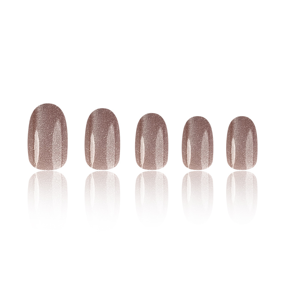 Puntas de uñas estilo ojo de gato dulces y frescas, color café con leche, uñas postizas de estilo simple, puntas de uñas portátiles.