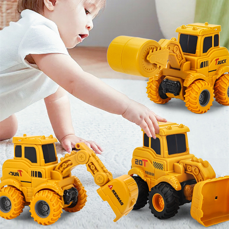 大号儿童按压工程车宝宝惯性压路机挖掘机男孩挖土推土机玩具车|ms
