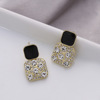 Silver needle, square advanced fashionable earrings, silver 925 sample, internet celebrity, Korean style, diamond encrusted, high-quality style, bright catchy style