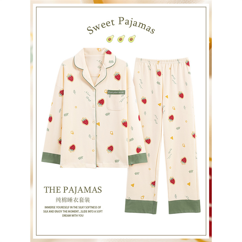 Pijamas traje de algodón puro Mujer % primavera y otoño verano manga larga dulce REDUCCIÓN DE EDAD homewear al aire libre