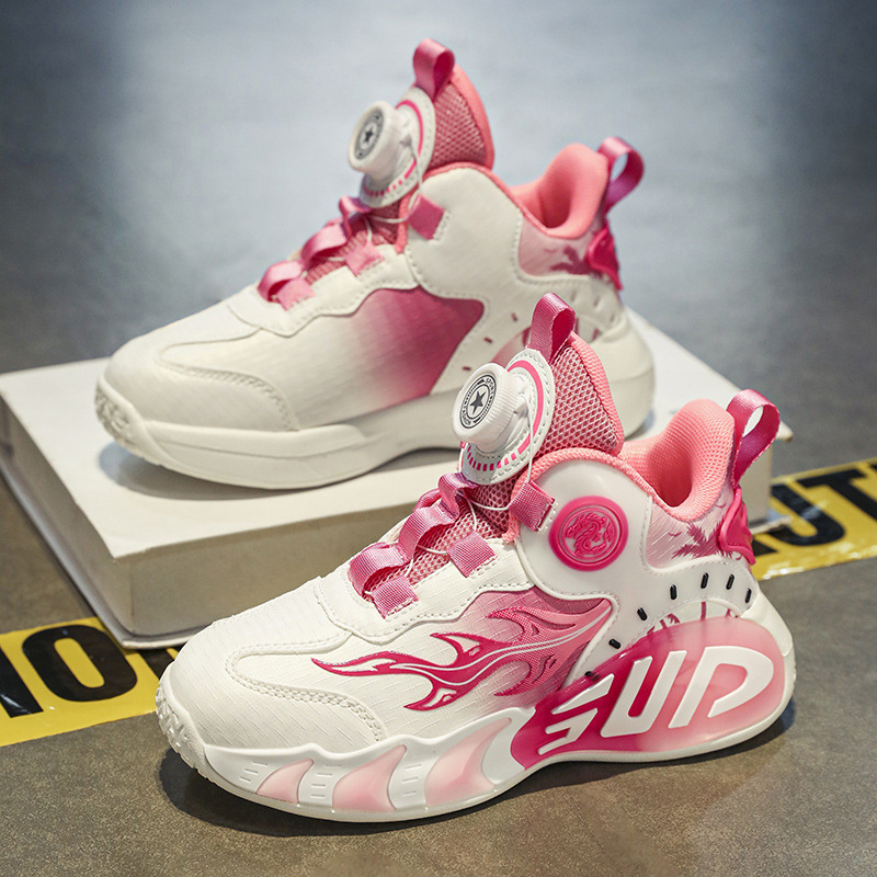 Primavera y verano calzado deportivo para niños niñas niño botón zapatos para correr malla transpirable zapatos casuales para niños grandes zapatos de baloncesto