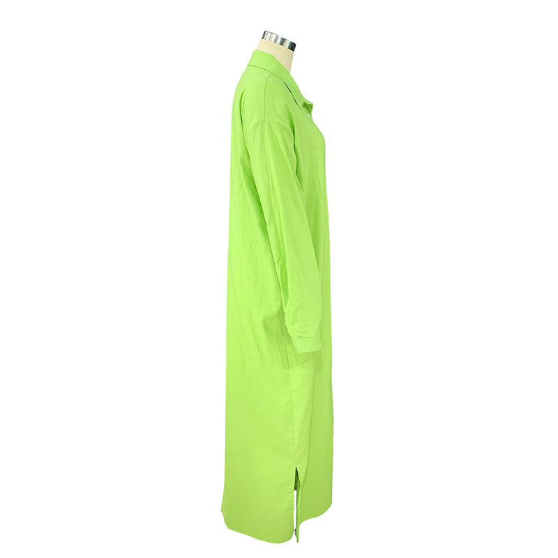 Fall Women Clothing Solid Color Loose Lapels Mid Length Cotton Linen Shirt Dress