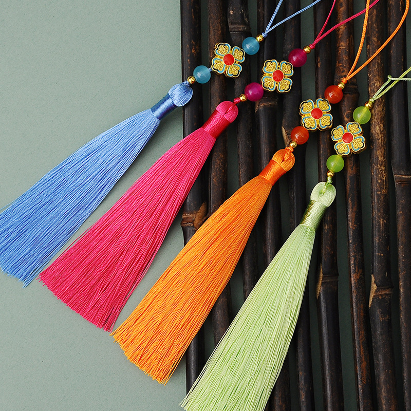 Four-Leaf Clover Tassel Pendant Cloisonné Fan Bookmark Keychain Bag Small Tassel Ancient Costume Han Dynasty Accessories Accessories Four-Leaf Clover Tassel Pendant Cloisonné Fan Bookmark Keychain Bag Small Tassel Ancient Costume Han Dynasty Accessories Accessories