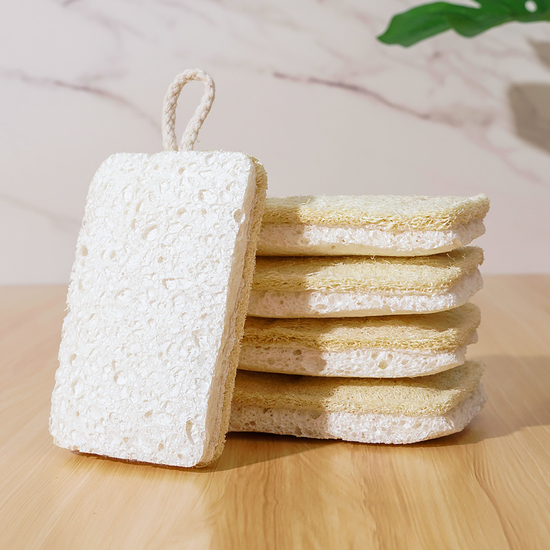 천연 수세미 + 2cm 흰색 목재 펄프 면(끈 포함)