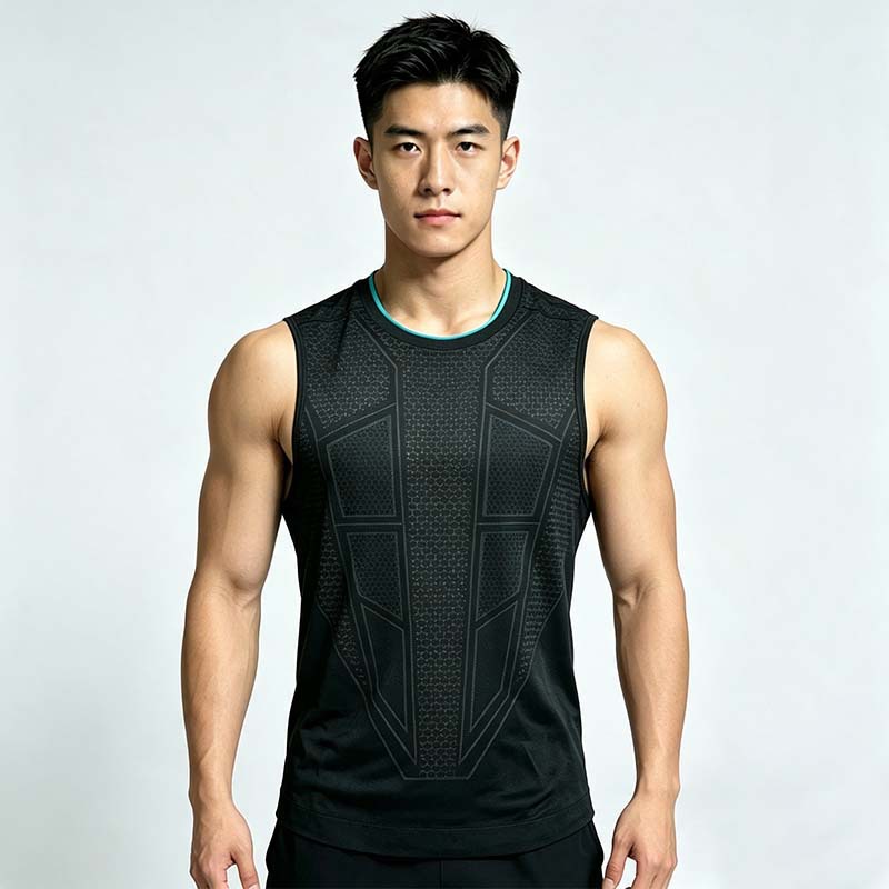 GYMSHARK American-style printed muscle fitness men's sports elastic round-neck sleeveless tight top for training
