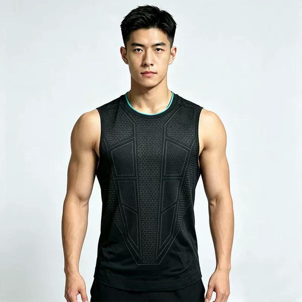 GYMSHARK American-style printed muscle fitness men's sports elastic round-neck sleeveless tight top for training