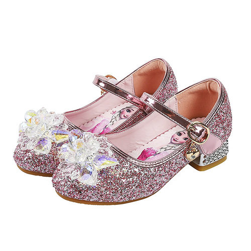 Princess Shoes for Girls Spring and Autumn Children Crystal Shoes Fashion Elsa Princess Shoes High Heel Children's Shoes Little Girls Single Shoes