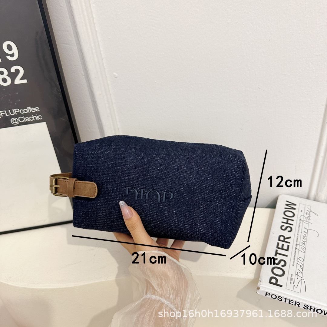 【Foreign Trade Wholesale】D Brand Beauty Gift Denim Makeup Bag Large Capacity Storage Bag Portable Travel Toiletry Bag