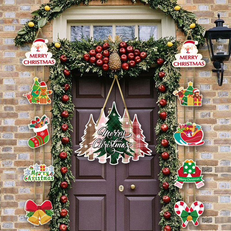 跨境新款Christmas圣诞纸质小门挂创意卡通装饰挂件场景氛围布置|undefined