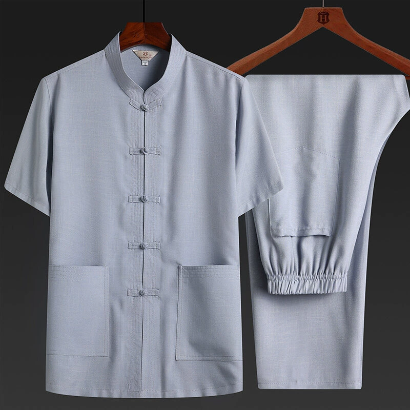 Костюм Тан, мужской костюм среднего и пожилого возраста, рубашка с короткими рукавами в китайском стиле, повседневный костюм, летний костюм для дедушки, ретро-папа