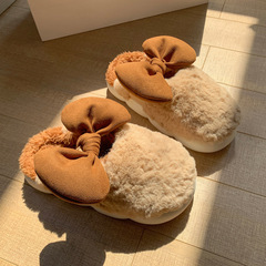 棉拖鞋女款蝴蝶結居家室內家用秋冬季保暖厚底情侶可愛毛絨拖鞋女