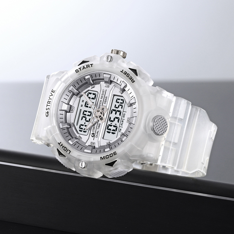 STRYVE hombres de moda impermeable reloj deportivo doble luminoso electrónico multifunción estudiante reloj de sincronización 8028