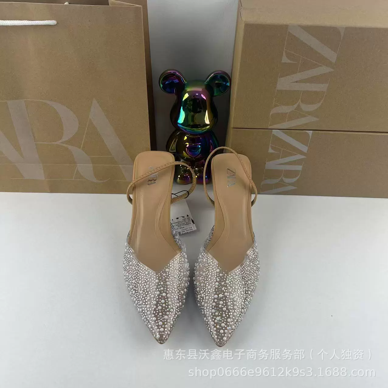 ZAR Летние новые женские туфли абрикосового цвета с заострением, неглубоким ртом, искусственный жемчуг, роса и мода на высоких каблуках Мюллер