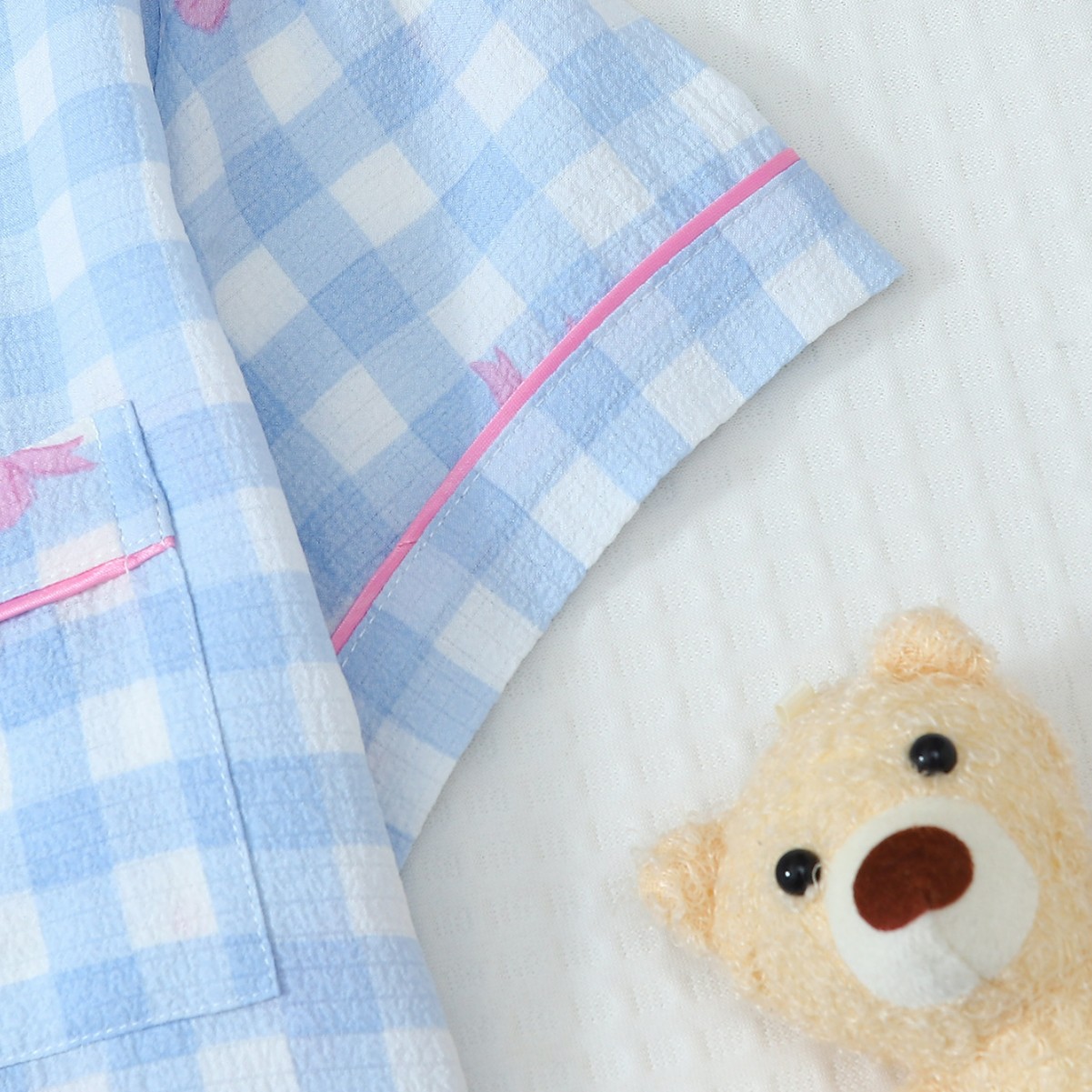 2026 nueva burbuja transfronteriza arrugada cardigan cuadrado pijama de mujer manga corta pantalones cortos transfronteriza ropa de vestir al por mayor image 3