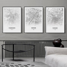 现代简约黑白大气工业风城市线条地图挂画客厅卧室书房版画装饰画