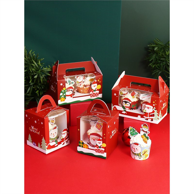 圣诞节纸杯蛋糕包装盒2/4/6粒手提马芬杯盒子透明蛋挞礼盒装杯子